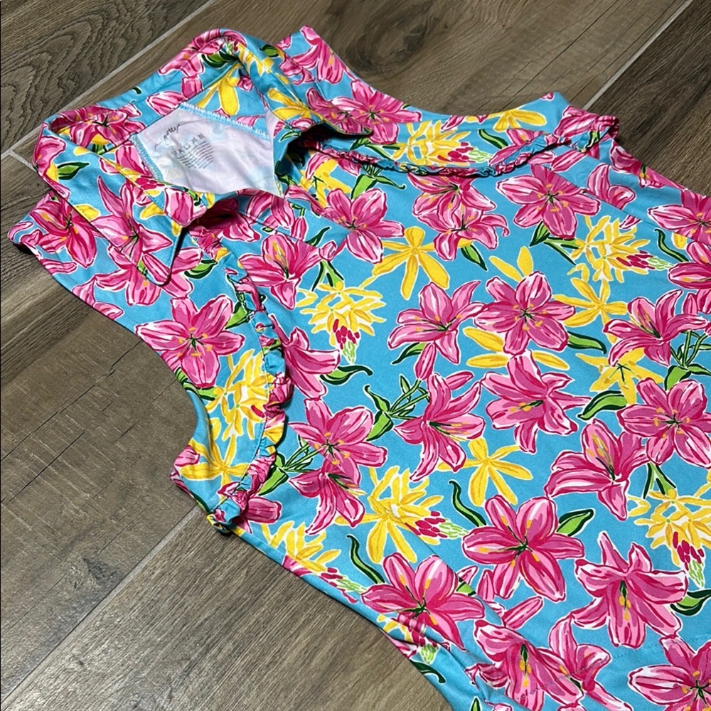 Gottex Dress Women's‎ Small Aqua Flowers UPF 50 Cara Ruffle Golf/Tennis/Pool - Picture 4 of 9